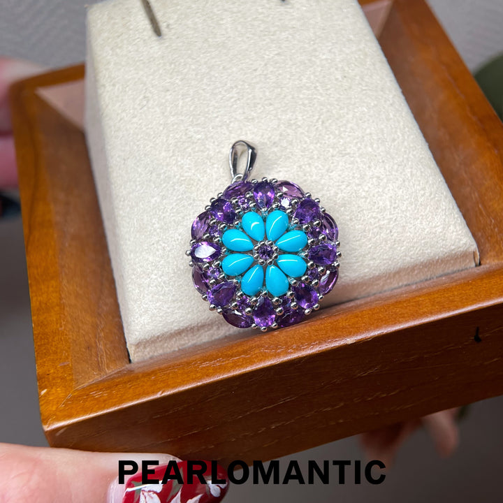 [Designer’s Choice] Violet Bloom Natural Turquoise &amp; Amethyst Floral Pendant