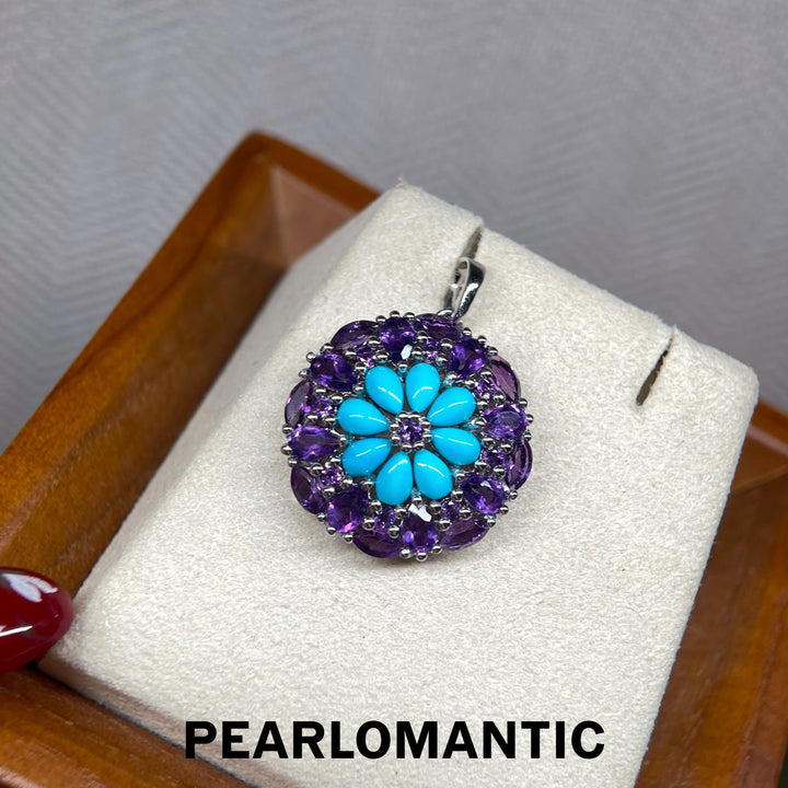 [Designer’s Choice] Violet Bloom Natural Turquoise &amp; Amethyst Floral Pendant