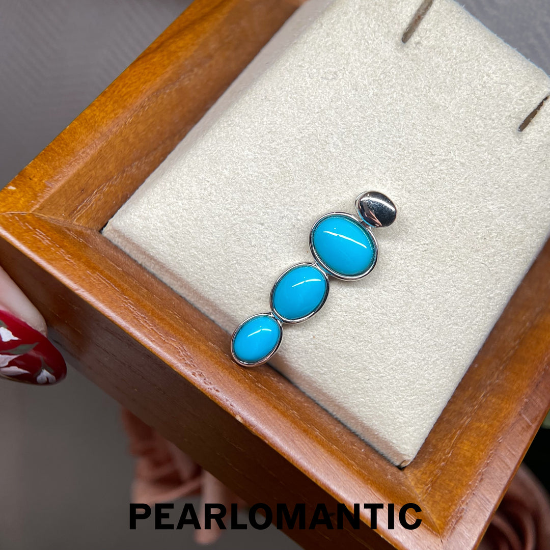 [Designer’s Choice] Blue Pebble Turquoise Three-Stone Pendant in S925 Silver