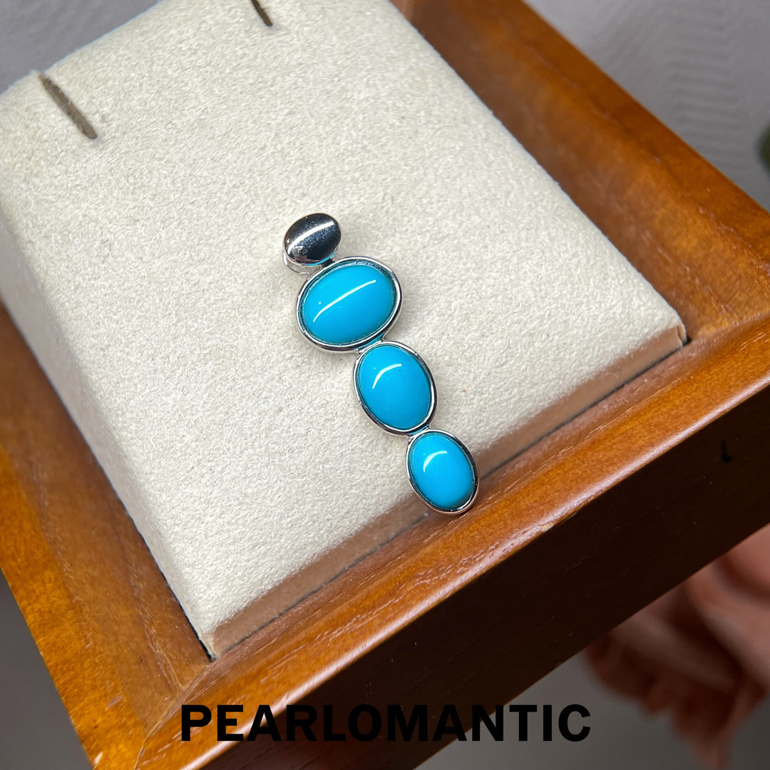[Designer’s Choice] Blue Pebble Turquoise Three-Stone Pendant in S925 Silver