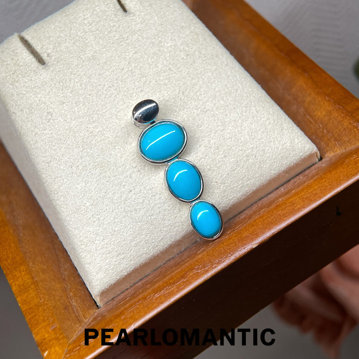 [Designer’s Choice] Blue Pebble Turquoise Three-Stone Pendant in S925 Silver