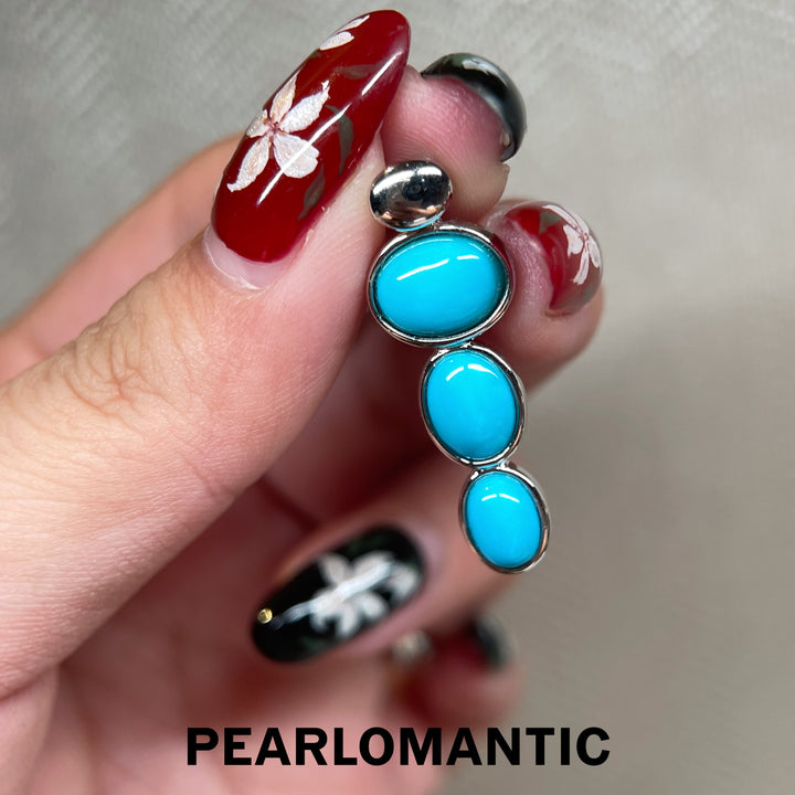 [Designer’s Choice] Blue Pebble Turquoise Three-Stone Pendant in S925 Silver