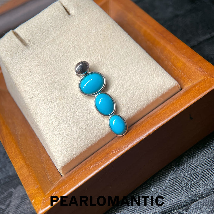 [Designer’s Choice] Blue Pebble Turquoise Three-Stone Pendant in S925 Silver