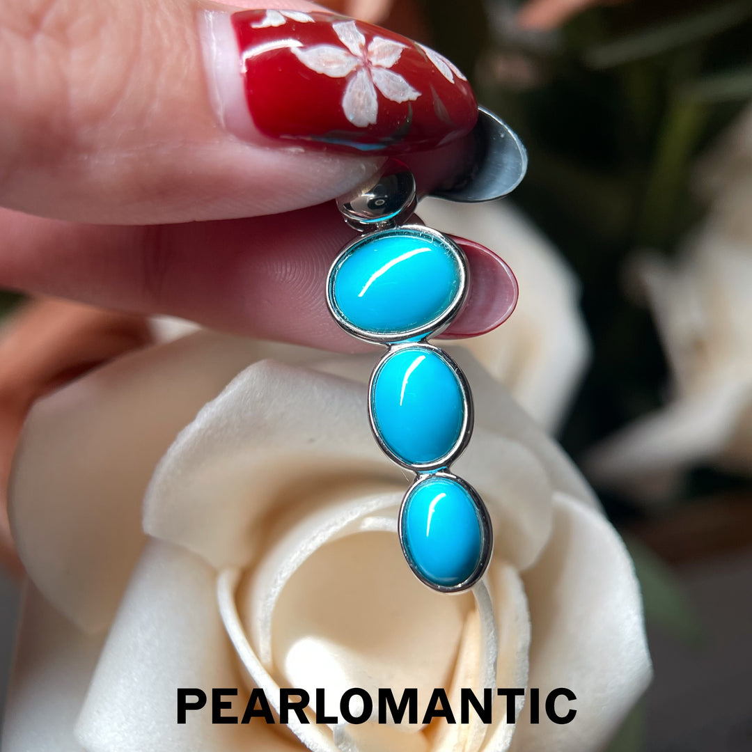 [Designer’s Choice] Blue Pebble Turquoise Three-Stone Pendant in S925 Silver