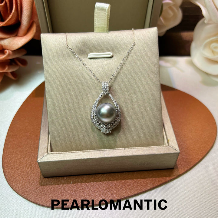 [Designer’s Choice] Platinum Mist Tahitian Pearl S925 Halo Pendant Necklace