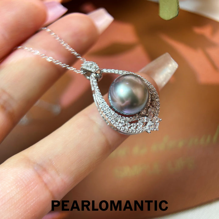 [Designer’s Choice] Platinum Mist Tahitian Pearl S925 Halo Pendant Necklace