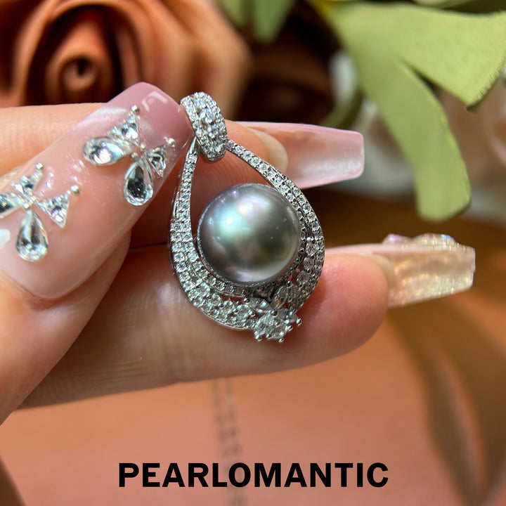 [Designer’s Choice] Platinum Mist Tahitian Pearl S925 Halo Pendant Necklace