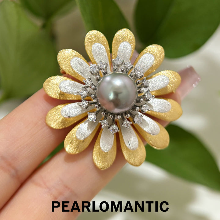 [Designer’s Choice] Sunlit Daisy 4A+ Tahitian Pearl Statement Brooch