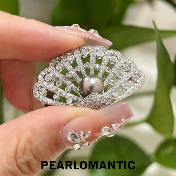 [Designer’s Choice] Moonfan Tahitian Black Pearl Brooch 8–9mm