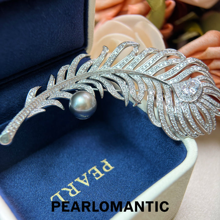 [Designer’s Choice] Silver Feather 10.2mm 4A Platinum Gray Pearl Brooch