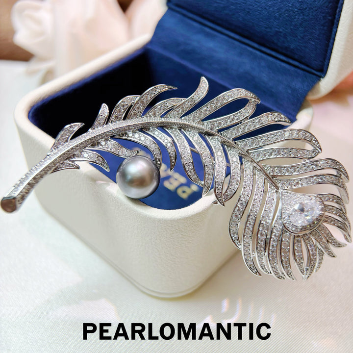 [Designer’s Choice] Silver Feather 10.2mm 4A Platinum Gray Pearl Brooch