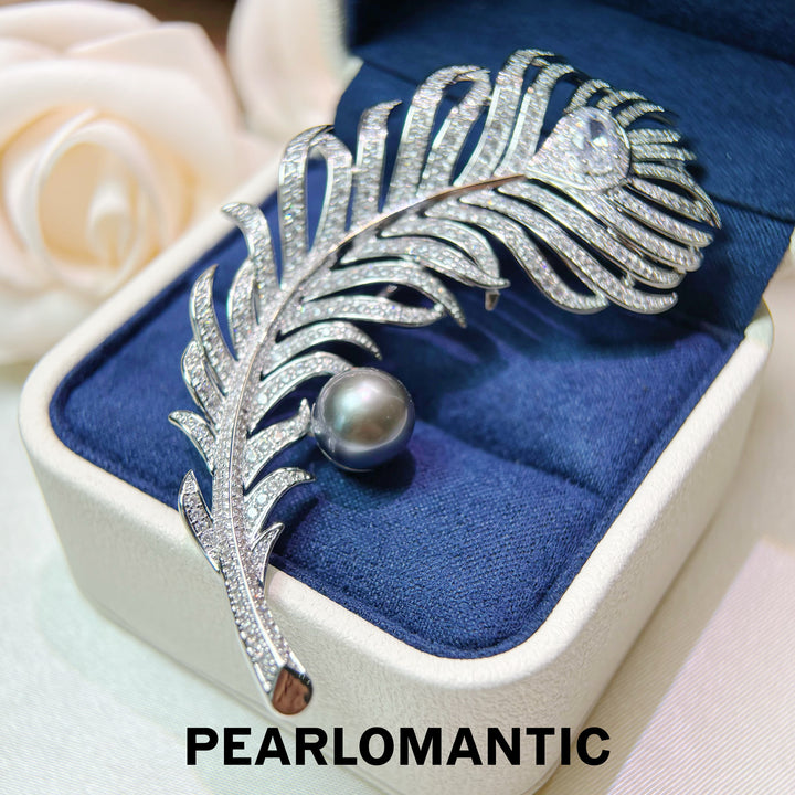 [Designer’s Choice] Silver Feather 10.2mm 4A Platinum Gray Pearl Brooch
