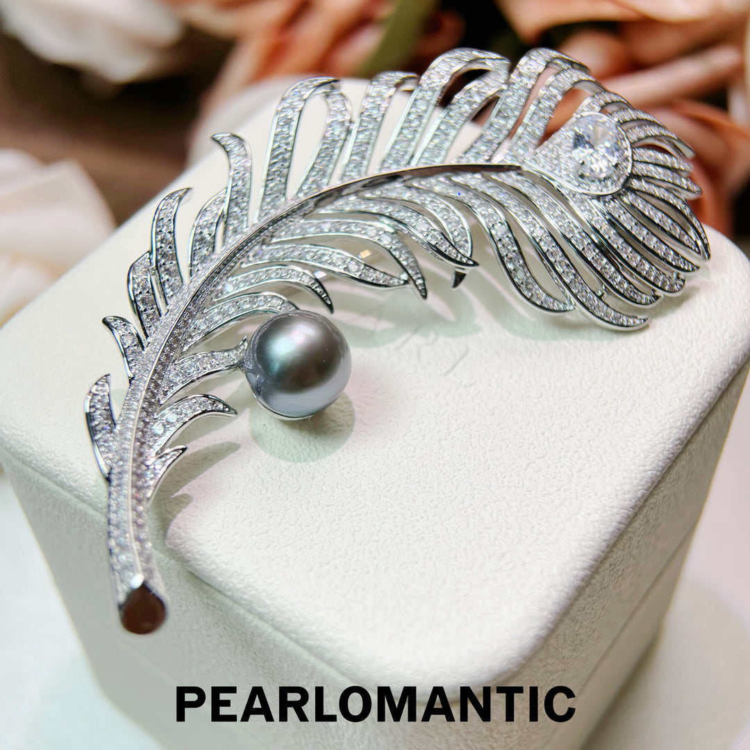 [Designer’s Choice] Silver Feather 10.2mm 4A Platinum Gray Pearl Brooch