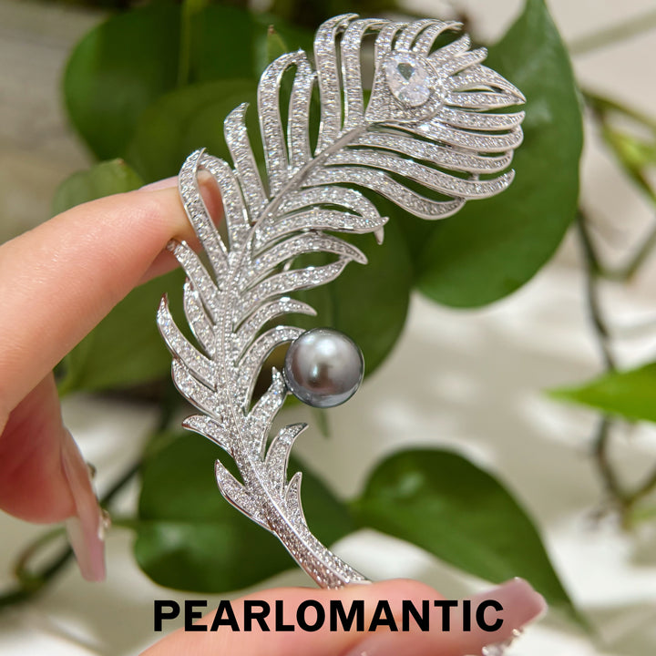 [Designer’s Choice] Silver Feather 10.2mm 4A Platinum Gray Pearl Brooch