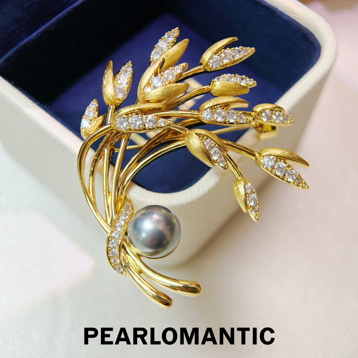 [Designer’s Choice] Golden Harvest 9–10mm 4A+ Tahitian Black Pearl Wheat Brooch