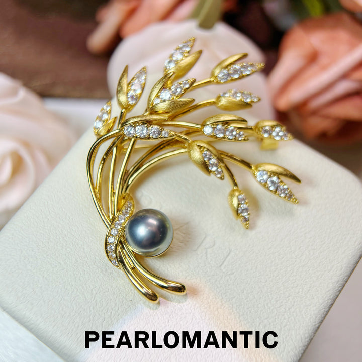 [Designer’s Choice] Golden Harvest 9–10mm 4A+ Tahitian Black Pearl Wheat Brooch