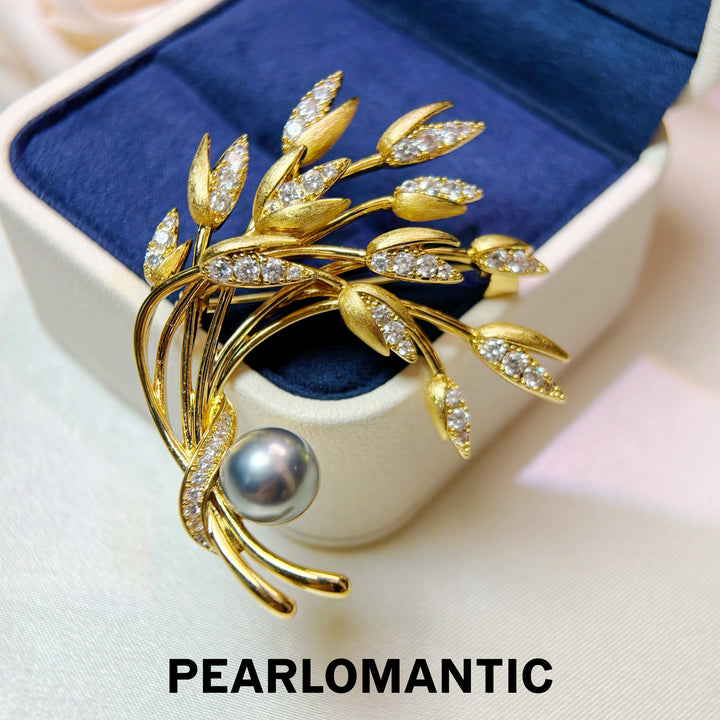 [Designer’s Choice] Golden Harvest 9–10mm 4A+ Tahitian Black Pearl Wheat Brooch