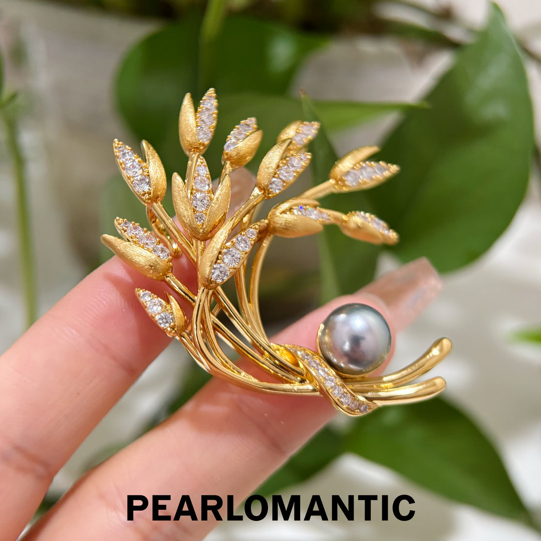 [Designer’s Choice] Golden Harvest 9–10mm 4A+ Tahitian Black Pearl Wheat Brooch