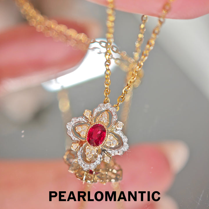 [Group-Buying] Royal Bloom Ruby &amp; Natural Diamond 18K Gold Pendant Necklace