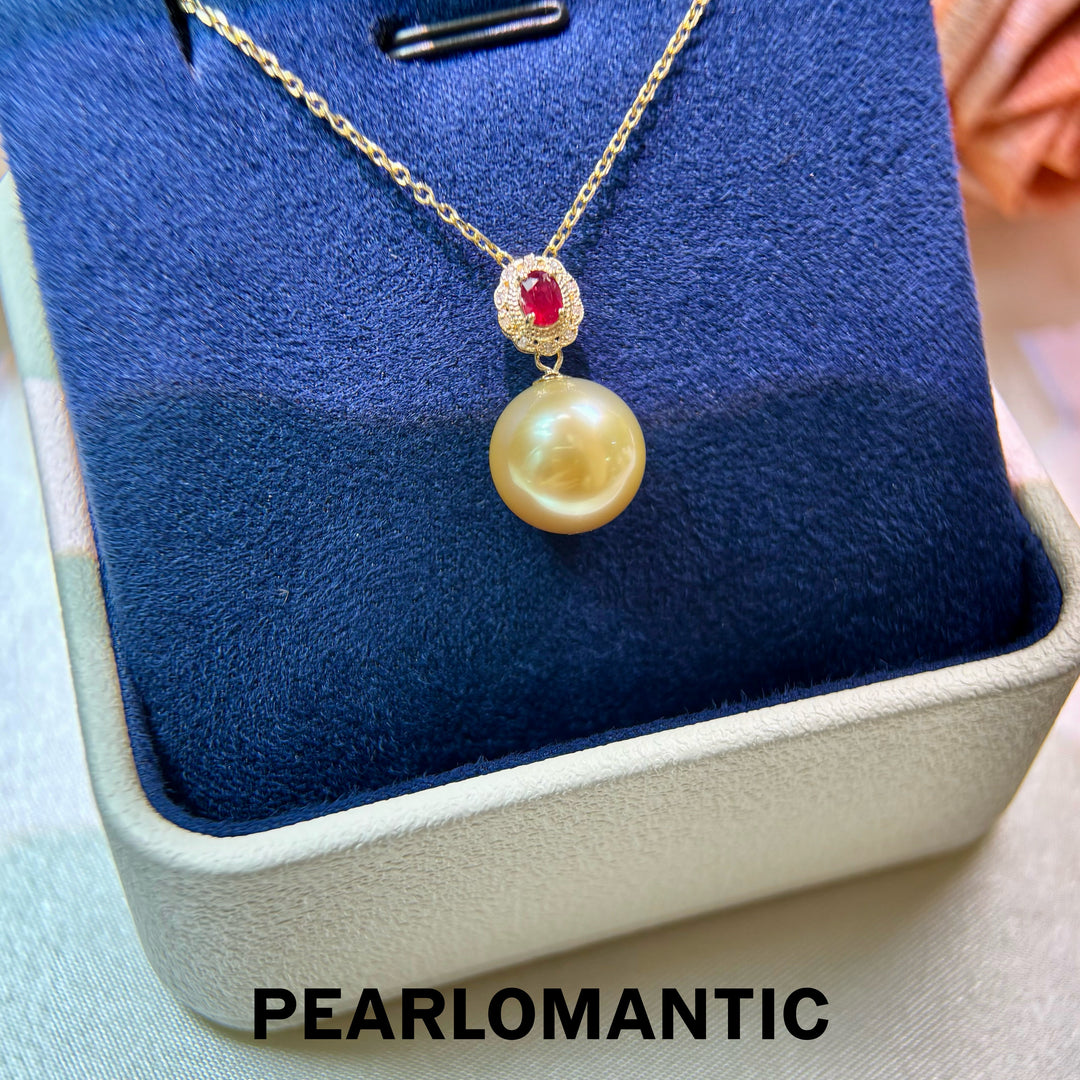 [Group-Buying] Golden Ruby 11–12mm 4A+ South Sea Pearl Diamond Pendant