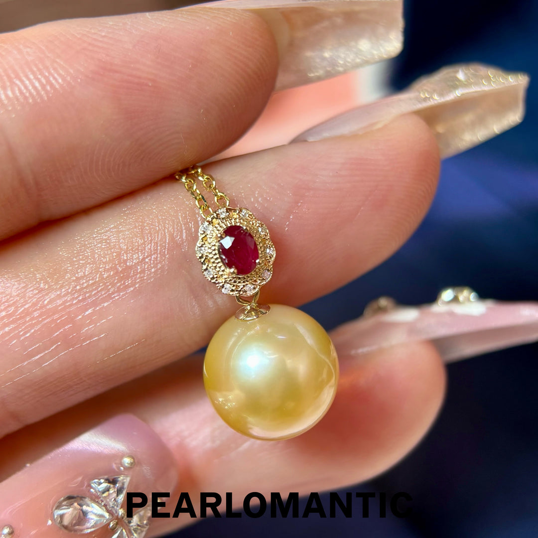 [Group-Buying] Golden Ruby 11–12mm 4A+ South Sea Pearl Diamond Pendant