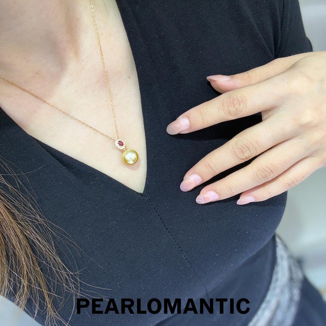 [Group-Buying] Golden Ruby 11–12mm 4A+ South Sea Pearl Diamond Pendant