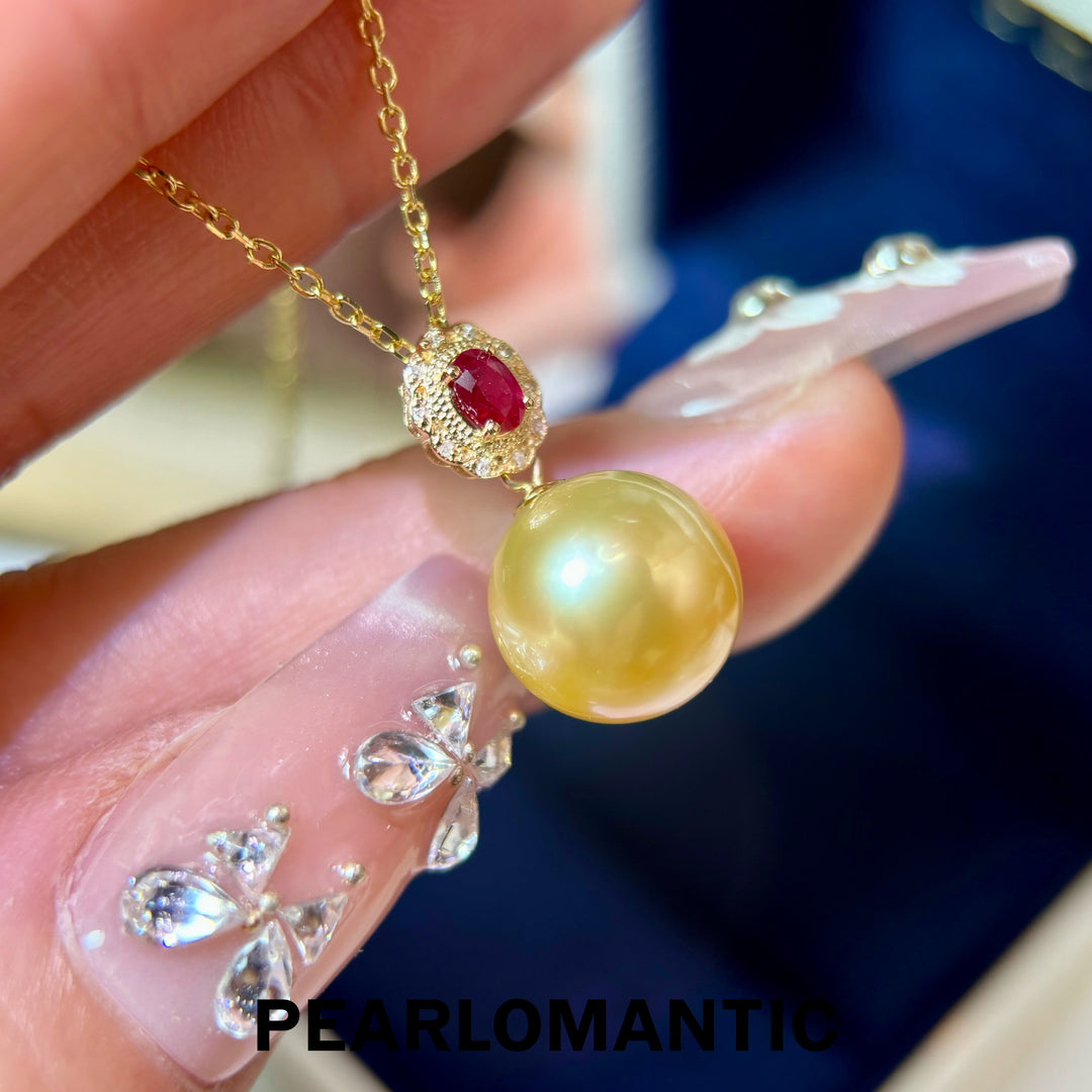 [Group-Buying] Golden Ruby 11–12mm 4A+ South Sea Pearl Diamond Pendant