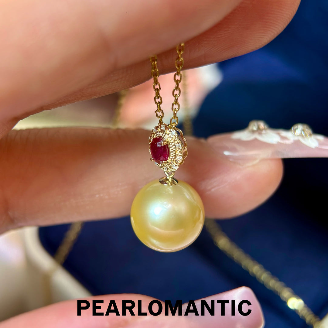 [Group-Buying] Golden Ruby 11–12mm 4A+ South Sea Pearl Diamond Pendant
