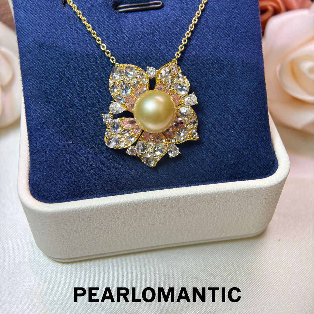 [Group-Buying] Golden Bloom 11–12mm 4A South Sea Golden Pearl Floral Pendant