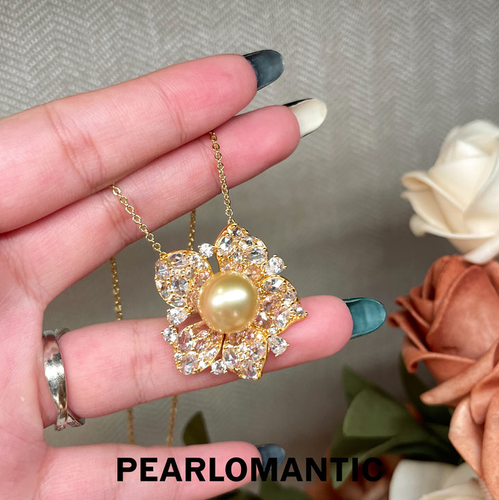 [Group-Buying] Golden Bloom 11–12mm 4A South Sea Golden Pearl Floral Pendant