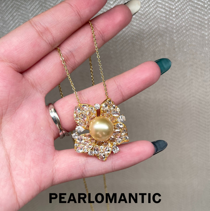 [Group-Buying] Golden Bloom 11–12mm 4A South Sea Golden Pearl Floral Pendant