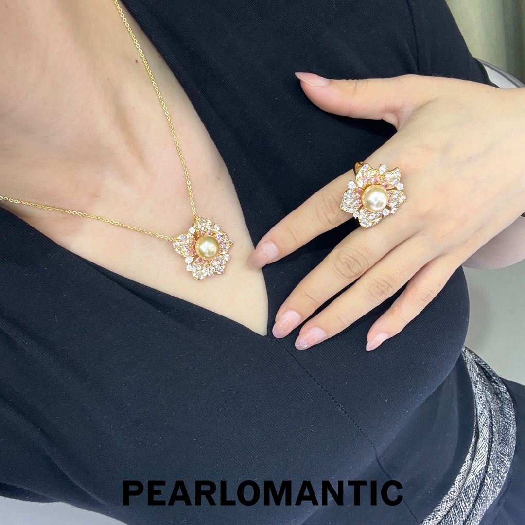 [Group-Buying] Golden Bloom 11–12mm 4A South Sea Golden Pearl Floral Pendant