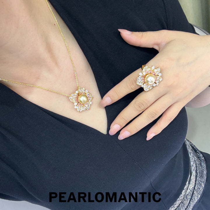 [Group-Buying] Golden Bloom 11–12mm 4A South Sea Golden Pearl Floral Pendant