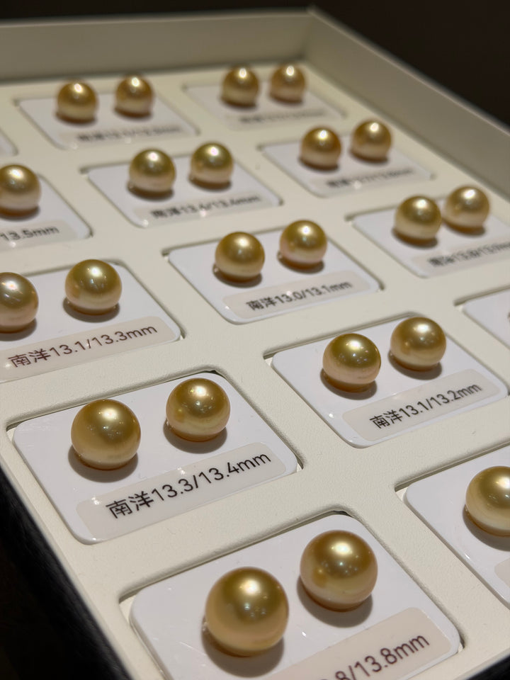 [Fine Jewelry] South Sea Golden Pearl 5A 13–14mm 18K Gold Stud Earrings