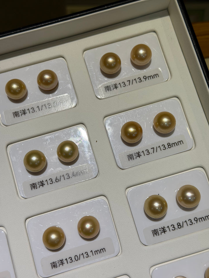 [Fine Jewelry] South Sea Golden Pearl 5A 13–14mm 18K Gold Stud Earrings