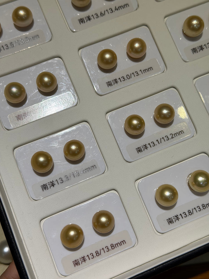 [Fine Jewelry] South Sea Golden Pearl 5A 13–14mm 18K Gold Stud Earrings