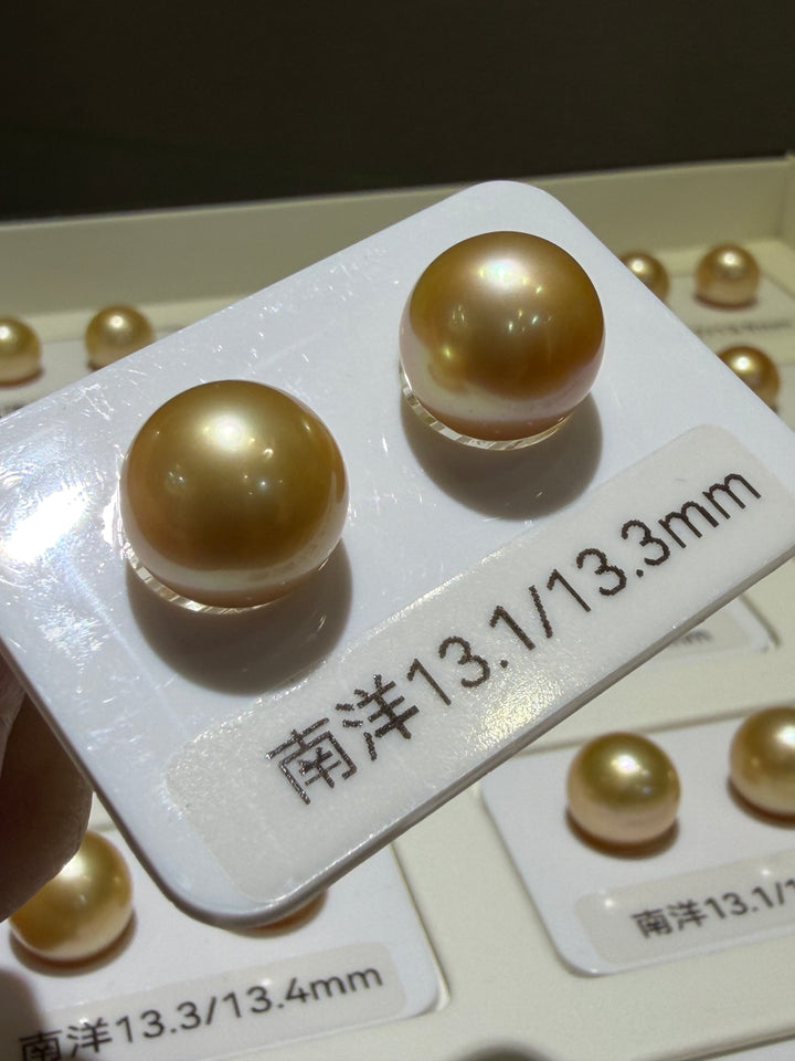 [Fine Jewelry] South Sea Golden Pearl 5A 13–14mm 18K Gold Stud Earrings