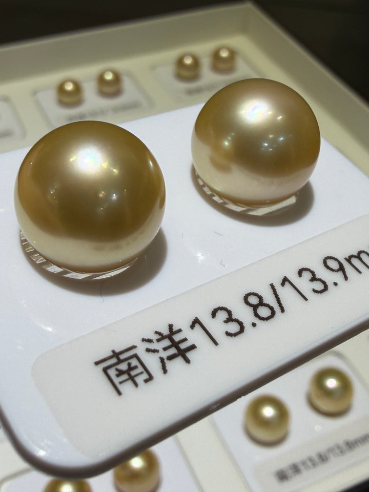 [Fine Jewelry] South Sea Golden Pearl 5A 13–14mm 18K Gold Stud Earrings