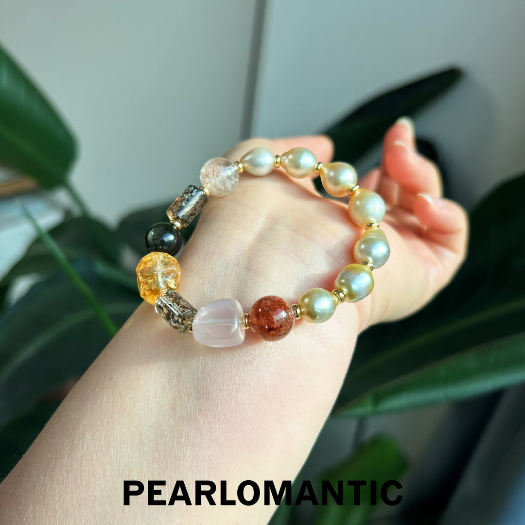 [Designer's Choice] South Sea Golden Baroque Pearl & Crystal Golden Ripple Bracelet (1)