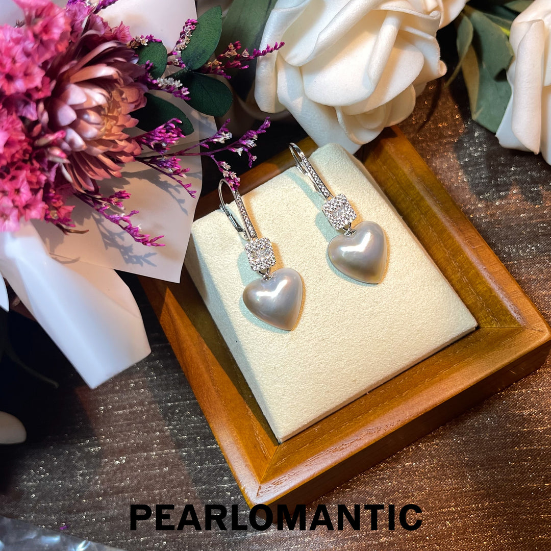 [Qixi Festival] S925 Silver & Mabe Pearl 14*14mm White Timeless Love Earrings