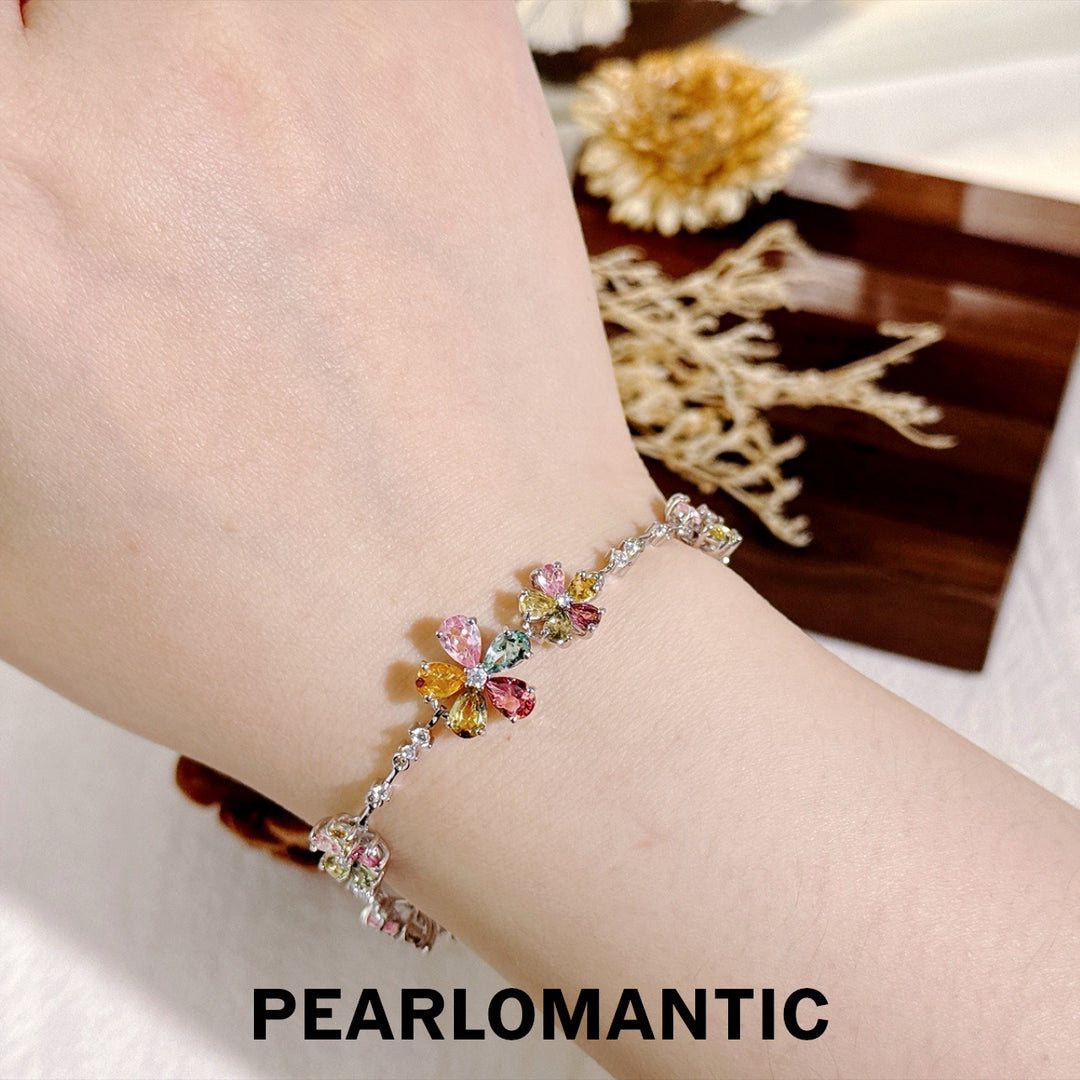 [Designer’s Choice] Rainbow Bloom Natural Tourmaline Flower Bracelet S925