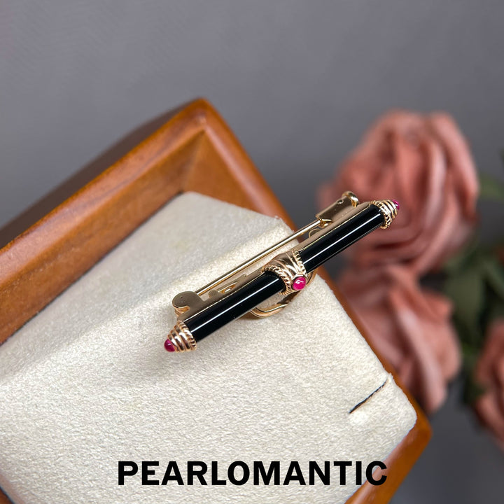 [618 Sale] Black Agate Multi Purpose Bar Brooch w/ Pendant Hook