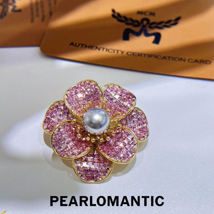 [Designer's Choice] S925 Silver 10-11mm Tahitian Platnium Grey Pearl Zircon Flower Brooch