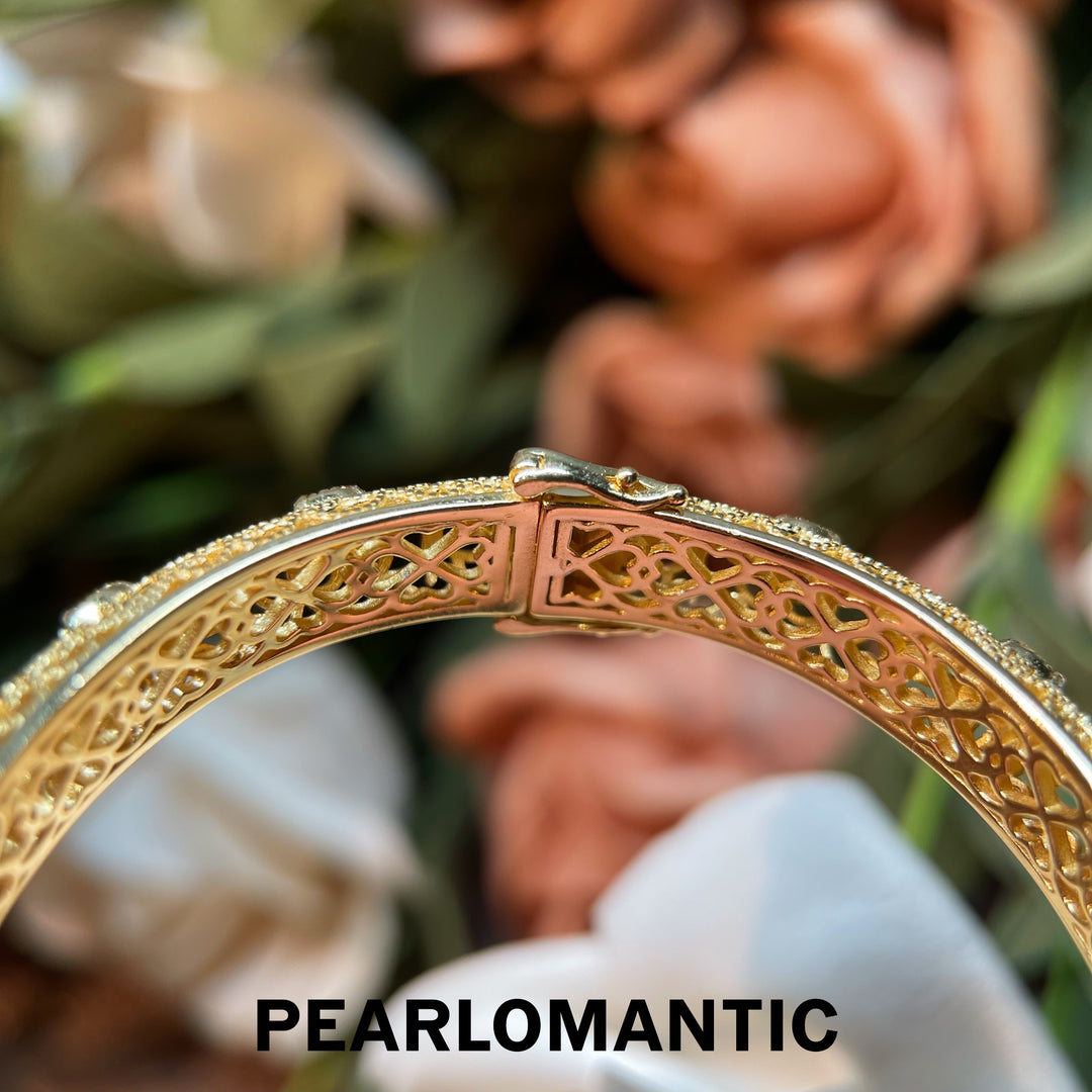 [Designer's Choice] S925 Silver Jade Blossom Filigree Gold Color Bracelet Bangle