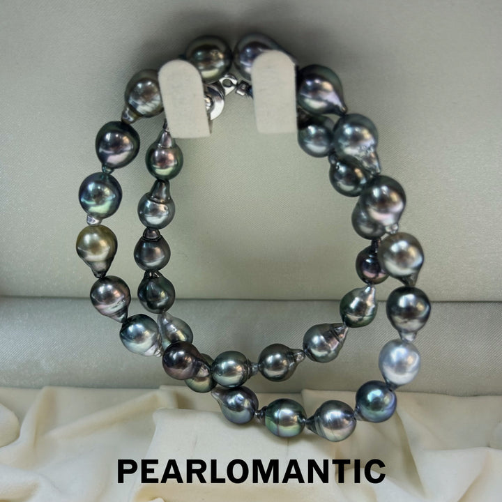 [Fine Jewelry] Tahitian Black 8-10mm Baroque Pearl Morandi Color Necklace w/ S925 Silver