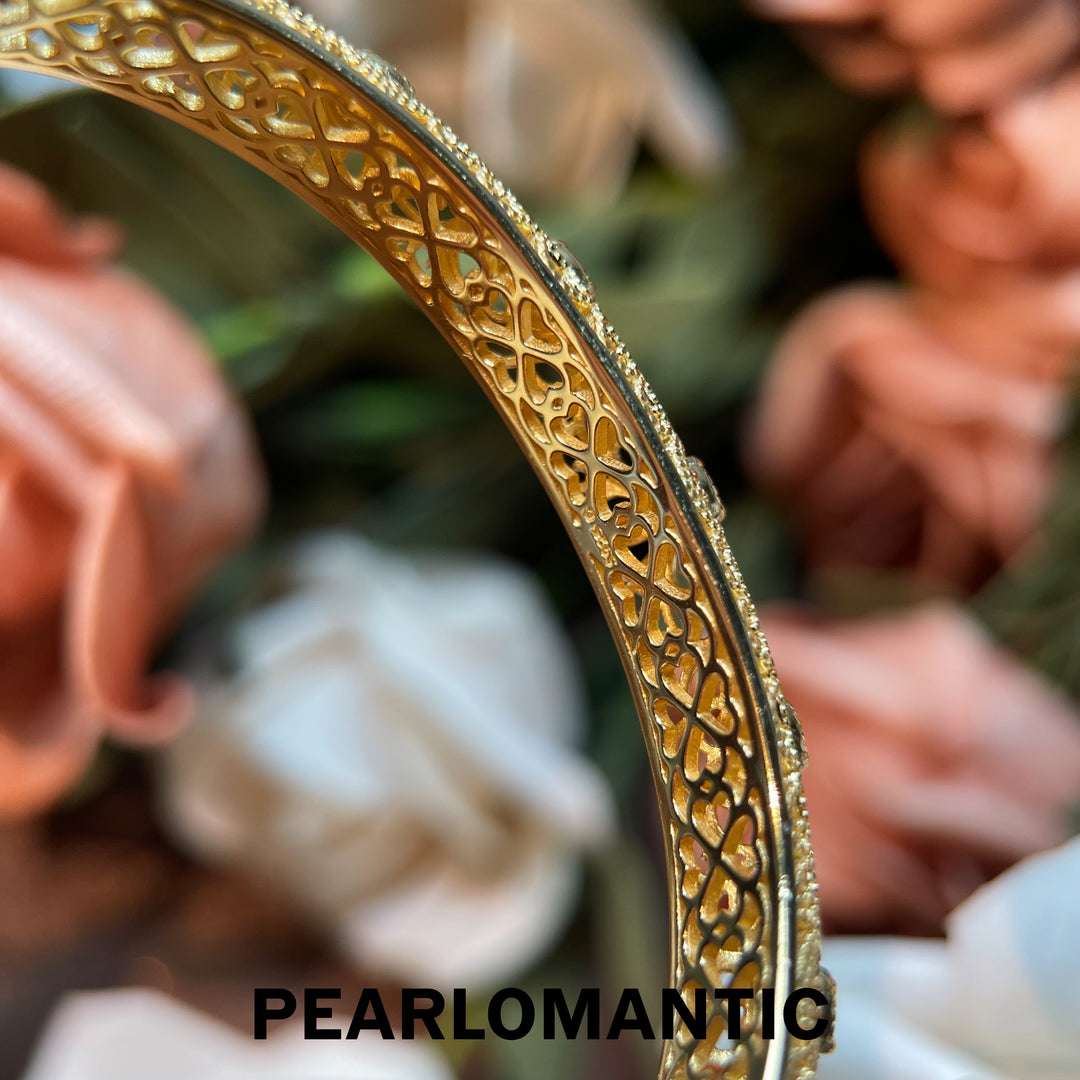 [Designer's Choice] S925 Silver Jade Blossom Filigree Gold Color Bracelet Bangle
