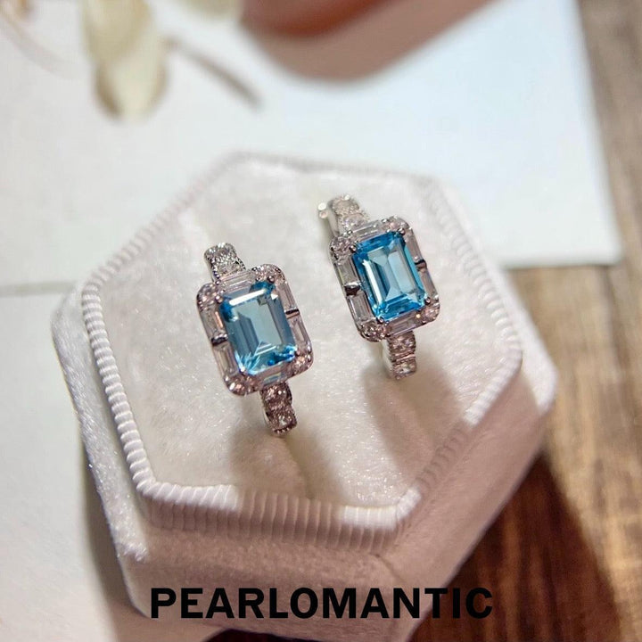 [Selección del diseñador] Pendientes de topacio azul talla esmeralda de 2.4 ct Swiss Sky con plata S925