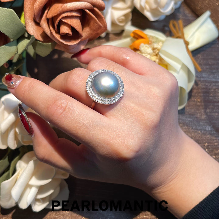 [Designer's Choice] Mabe Pearl & S925 Silver Platinum Gray Adjustable Rings