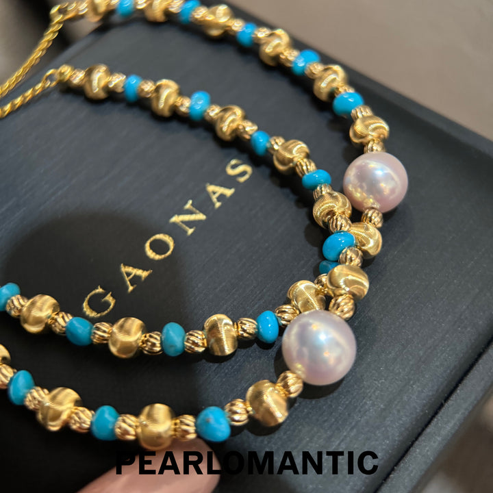 [Designer's Choice] Akoya Pearl & Turquoise & Cat Eye Luminous Trail Bracelet