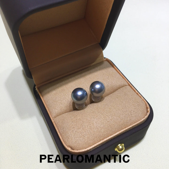 [Fine Jewelry] Tahitian Black Pearl 9-10mm Platinum Grey Earrings w/ 18k Gold